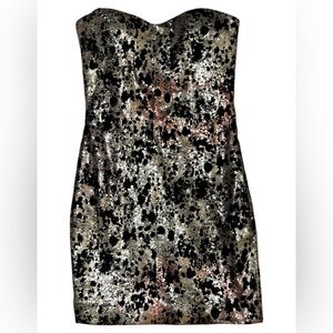 JOVANI Strapless Sequins Velvet Dress Silver Black Pink Size 2 Mini Formal Party